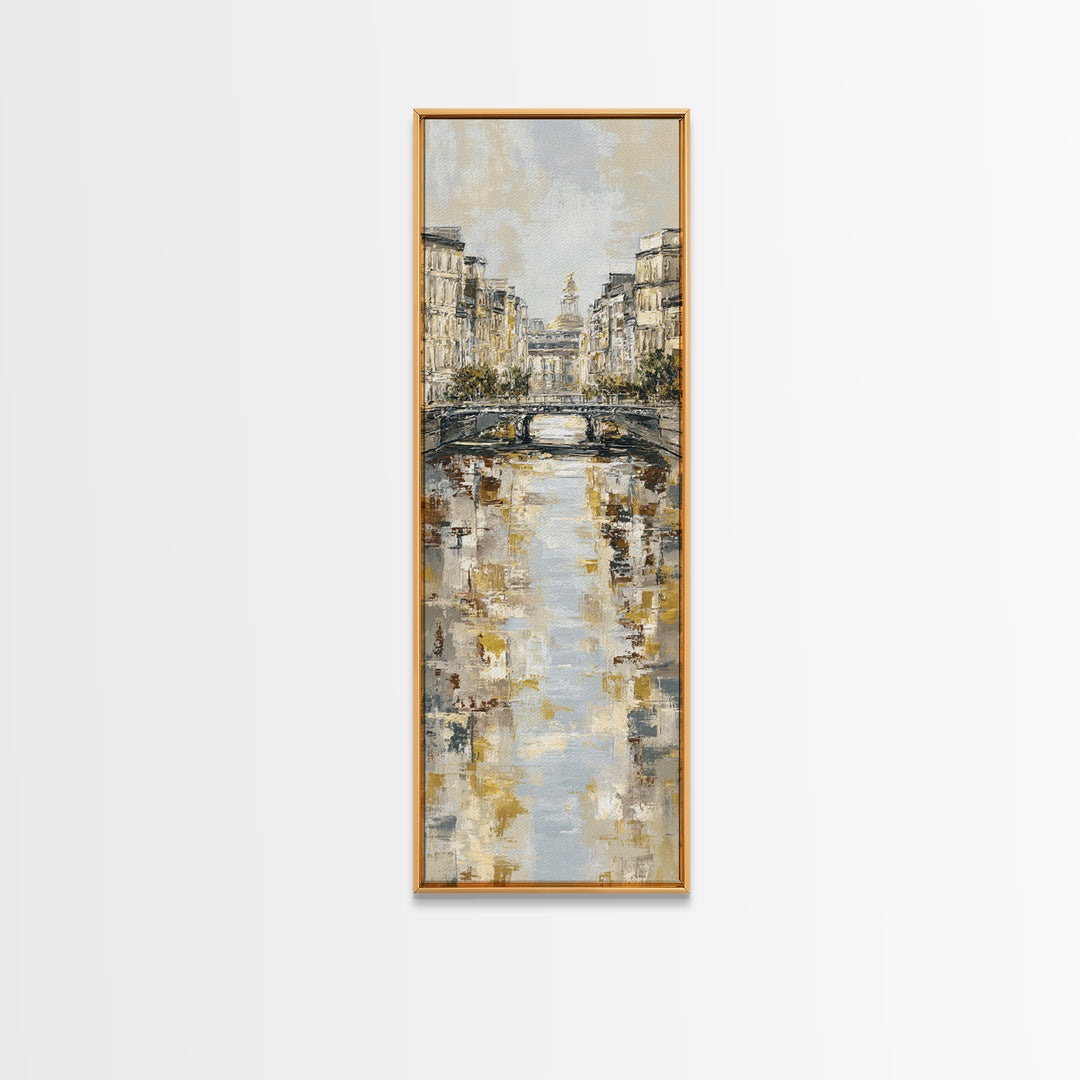 Paris Bridge Reflected Framed Canvas Print, Impressionist Art, Boho Decor, Living Room Decor, Oil Painting, Impression, IMP-1x3-91