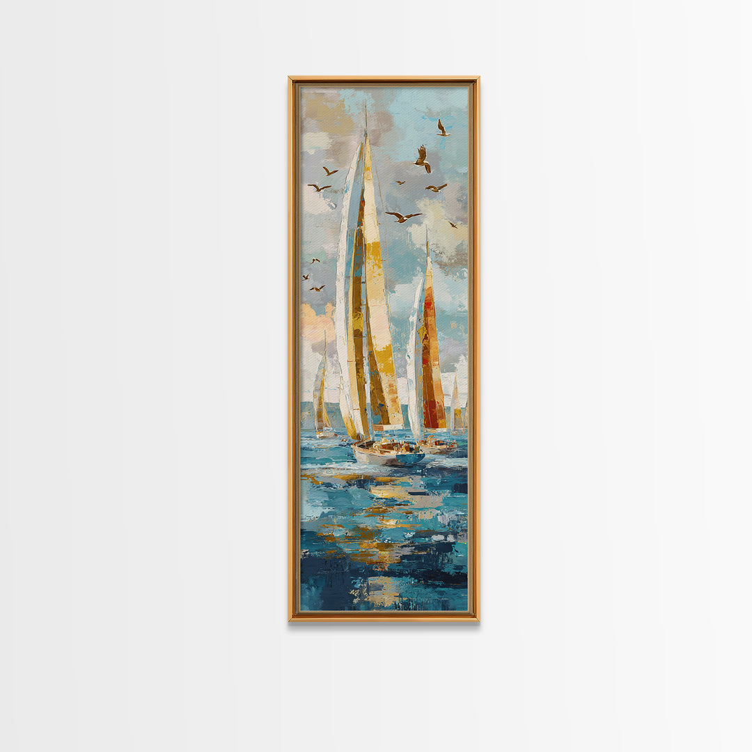 Sailboats on a Bright Sparkling Harbor Canvas Print, Impressionist Art, Original Painting, Living Room Decor, Impression, IMP-1x3-93