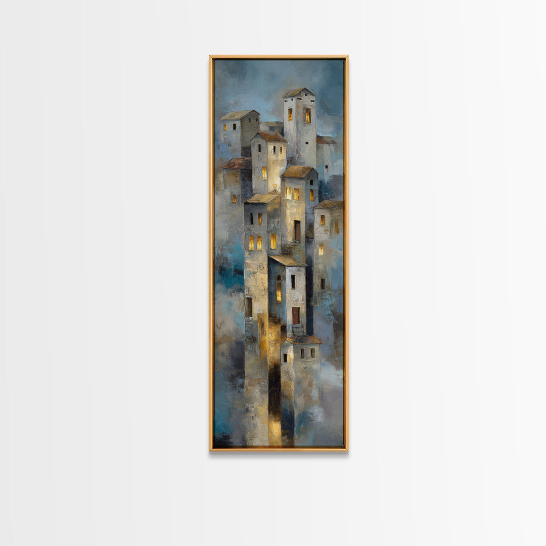Snowy Village with Warm Glowing Windows Canvas Print, Impressionist Art, Boho Decor, Living Room Decor, Oil Painting, IMP-1x3-97