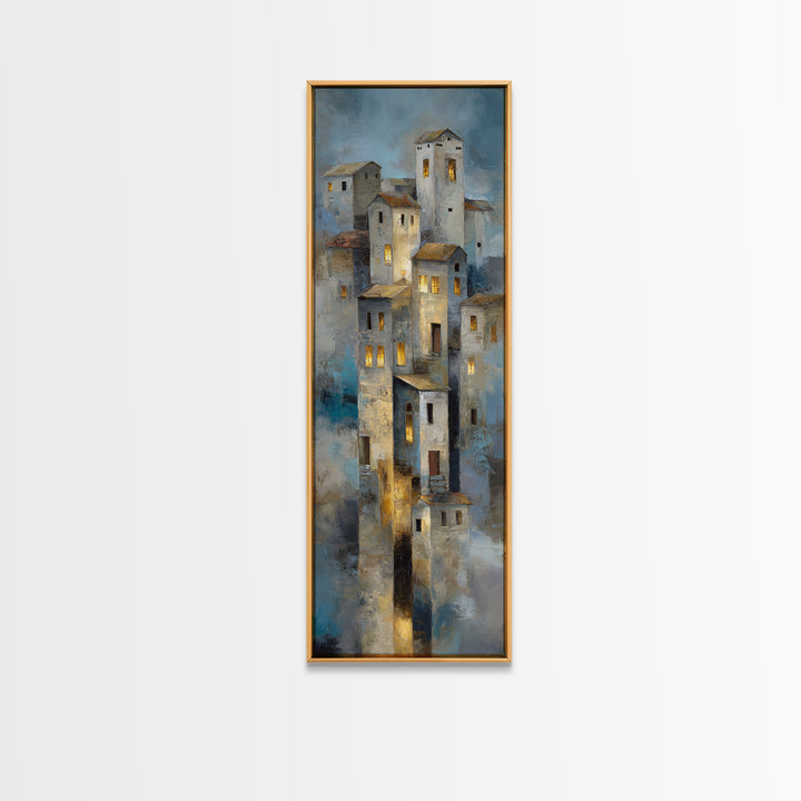 Snowy Village with Warm Glowing Windows Canvas Print, Impressionist Art, Boho Decor, Living Room Decor, Oil Painting, IMP-1x3-97