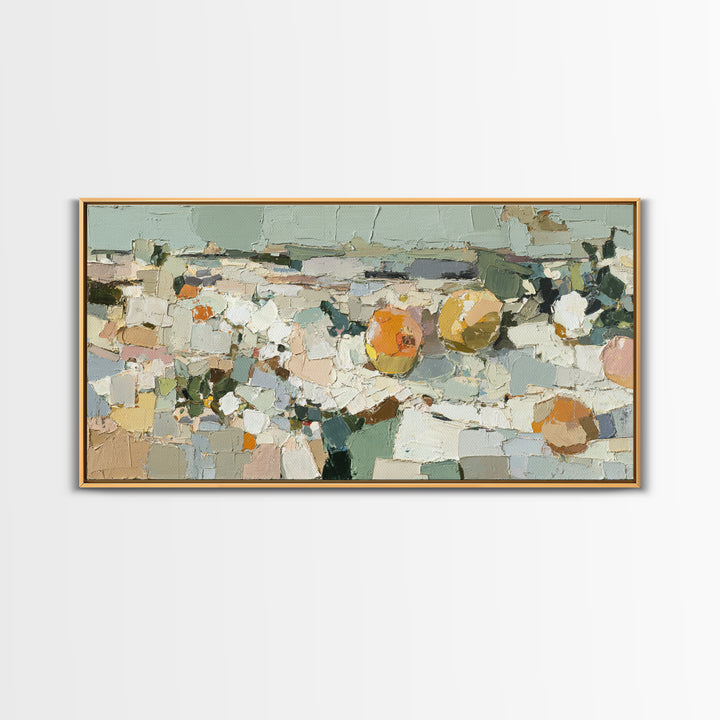 Soft Seaside Cliffs Framed Canvas Print, Impressionist Art, Large Wall Art, Living Room Decor, Impression, Abstract Painting, IMP-2x1-1