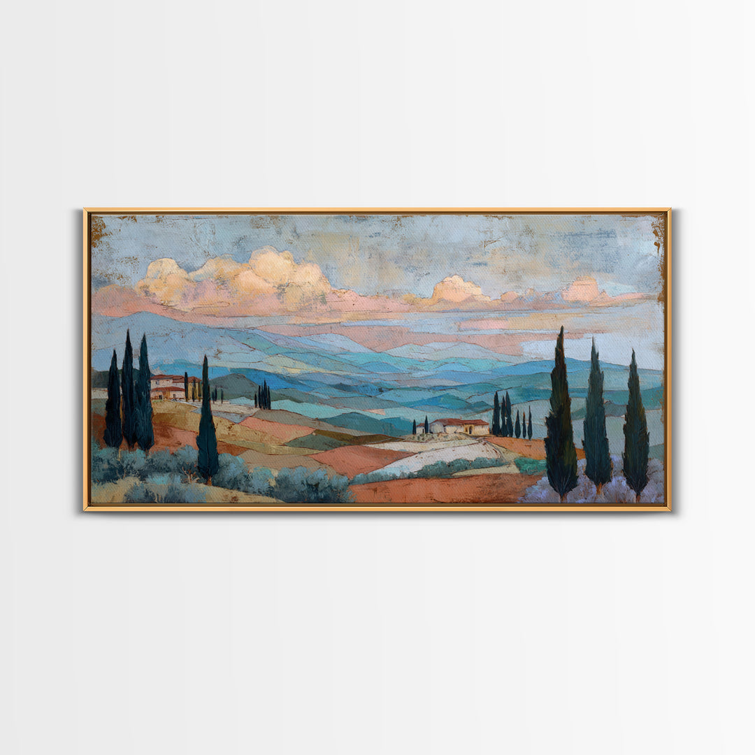 Sunset over Lavender Field Framed Canvas Print, Impressionist Art, Contemporary Art, Living Room Decor, Fine Art, Impression, IMP-2x1-10