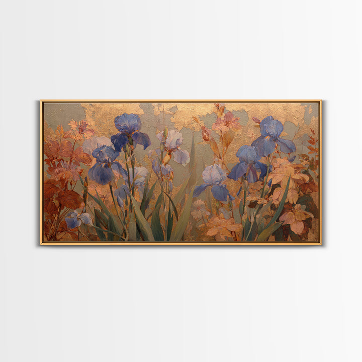 Iris Garden with Blue Violet Strokes Canvas Print, Impressionist Art, Fine Art Print, Living Room Decor, Impression, IMP-2x1-16