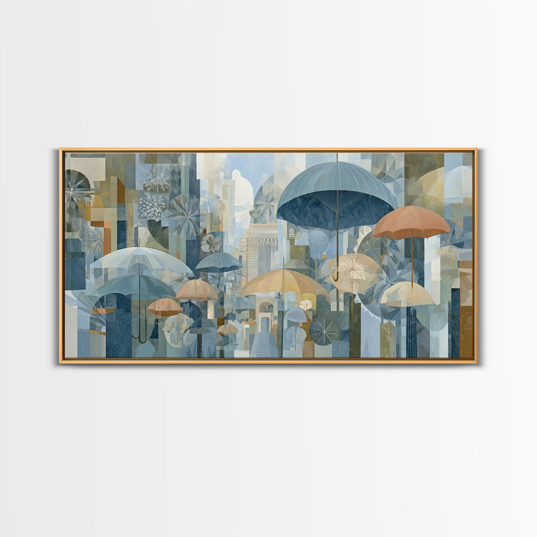 Rainy Boulevard with Umbrella Shapes Canvas Print, Impressionist Art, Living Room Decor, Abstract Art, Impression, IMP-2x1-17