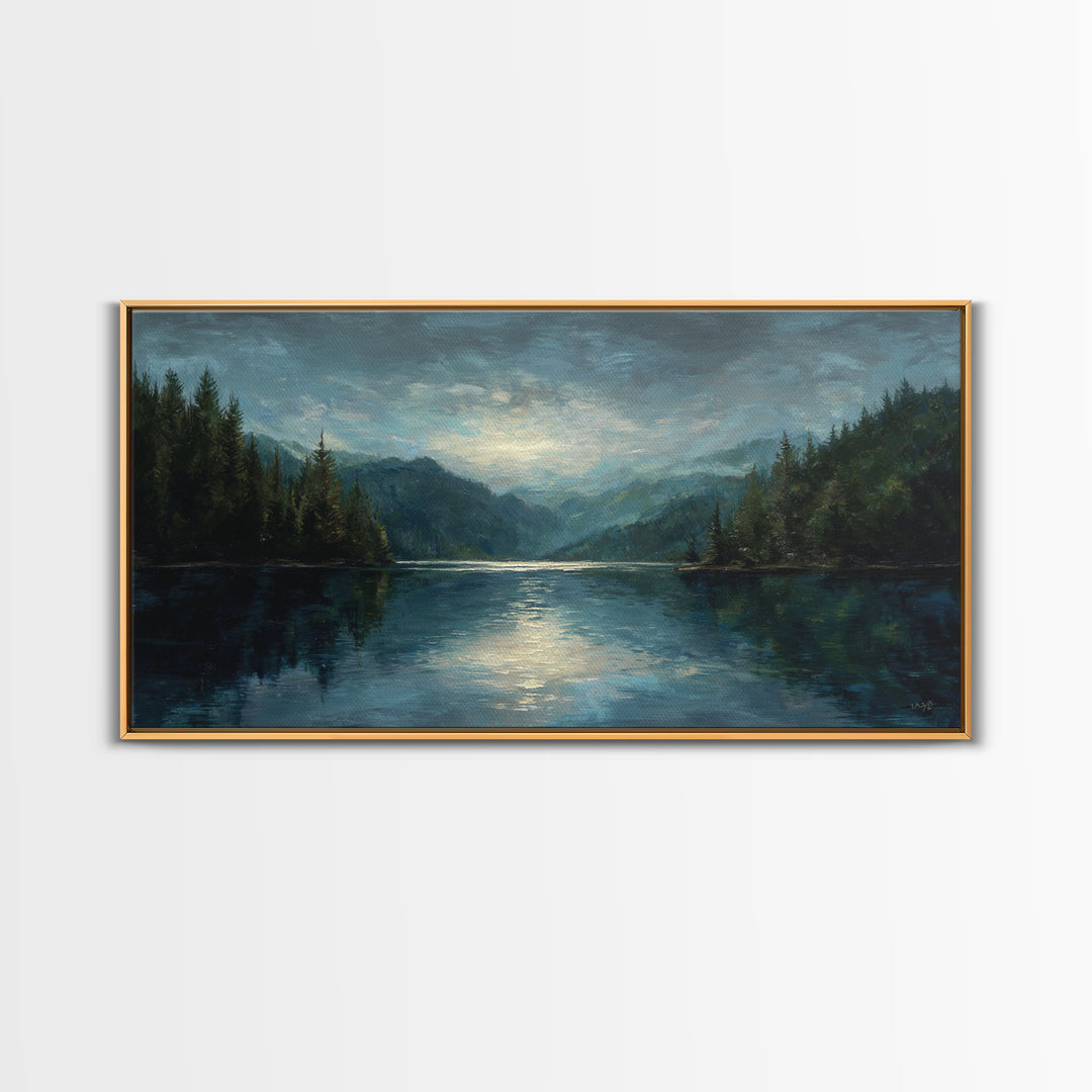 Mountain Lake with Sparkling Reflections Canvas Print, Impressionist Art, Statement Artwork, Living Room Decor, Impression, IMP-2x1-20