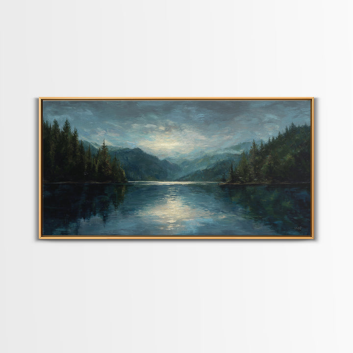 Mountain Lake with Sparkling Reflections Canvas Print, Impressionist Art, Statement Artwork, Living Room Decor, Impression, IMP-2x1-20