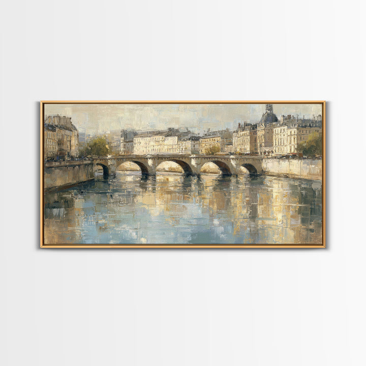 Paris Bridge Reflected Framed Canvas Print, Impressionist Art, Farmhouse Decor, Living Room Decor, Fine Art, Impression, IMP-2x1-3