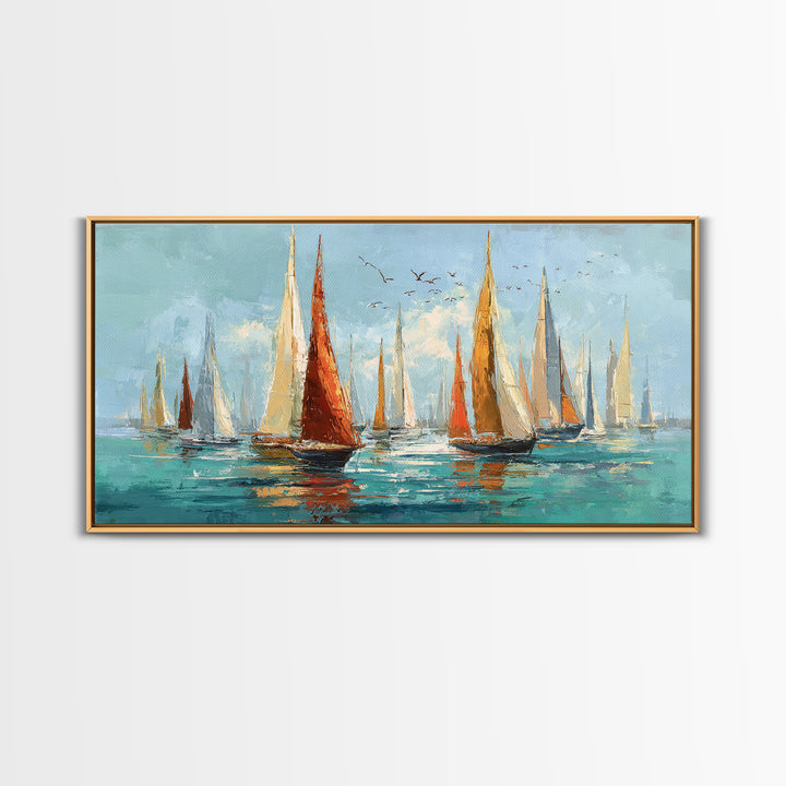 Sailboats on a Bright Sparkling Harbor Canvas Print, Impressionist Art, Original Art, Living Room Decor, Impression, IMP-2x1-5