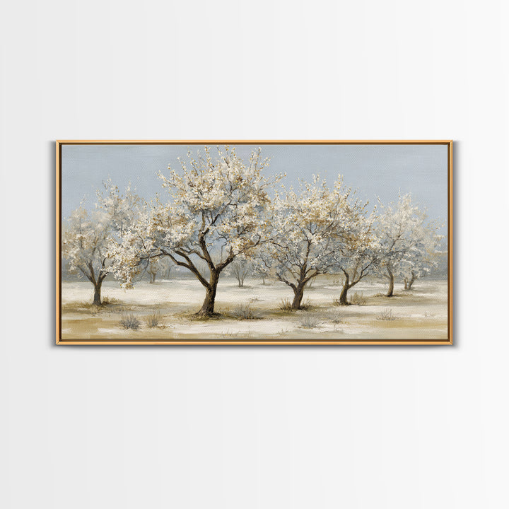 Spring Orchard with Blossoming Trees Framed Canvas Print, Impressionist Art, Painting, Living Room Decor, Fine Art, Impression, IMP-2x1-50