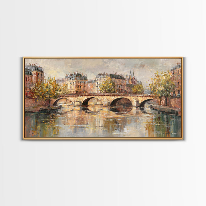 Paris Bridge Reflected Framed Canvas Print, Impressionist Art, Wall Art Framed, Living Room Decor, Watercolor Art, Impression, IMP-2x1-51