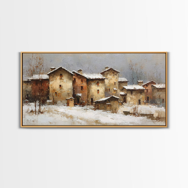 Snowy Village with Warm Glowing Windows Canvas Print, Impressionist Art, Bedroom Decor, Living Room Decor, Fine Art, Impression, IMP-2x1-57