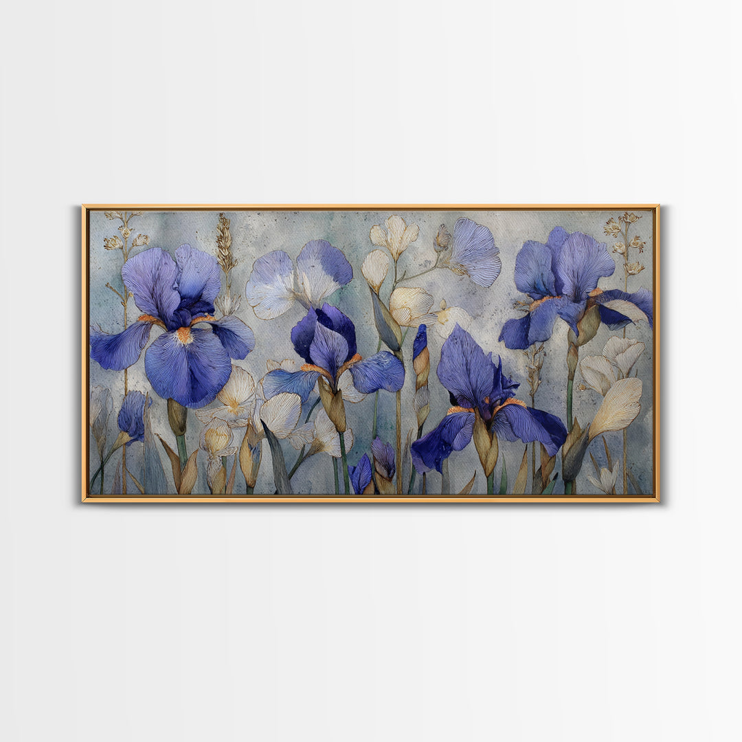 Iris Garden with Blue Violet Strokes Canvas Print, Impressionist Art, Living Room Decor, Oil Painting, Impression, IMP-2x1-64