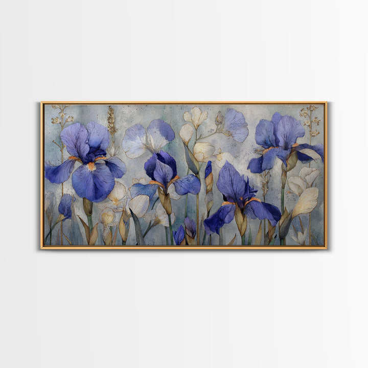 Iris Garden with Blue Violet Strokes Canvas Print, Impressionist Art, Living Room Decor, Oil Painting, Impression, IMP-2x1-64