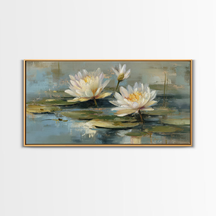 Water Lilies Floating on a Sunlit Pond Canvas Print, Impressionist Art, Living Room Wall Art, Living Room Decor, Impression, IMP-2x1-69