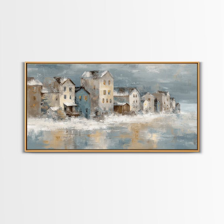 Snowy Village with Warm Glowing Windows Canvas Print, Impressionist Art, Wall Art Framed, Living Room Decor, Impression, IMP-2x1-81