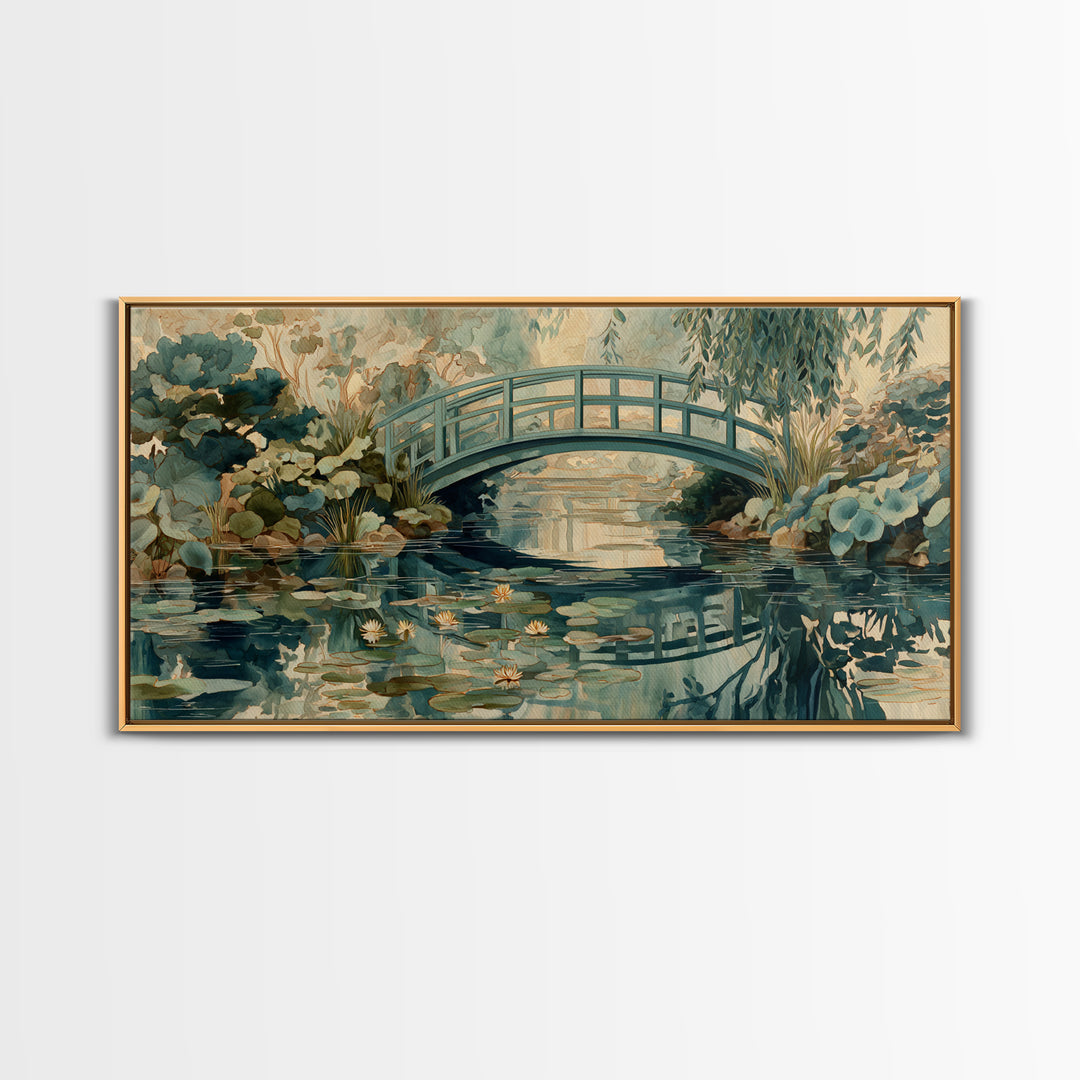 Water Garden Bridge Framed Canvas Print, Impressionist Art, Original Painting, Living Room Decor, Fine Art, Impression, IMP-2x1-86
