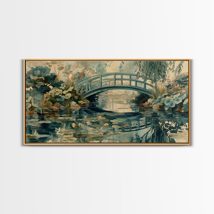 Water Garden Bridge Framed Canvas Print, Impressionist Art, Original Painting, Living Room Decor, Fine Art, Impression, IMP-2x1-86