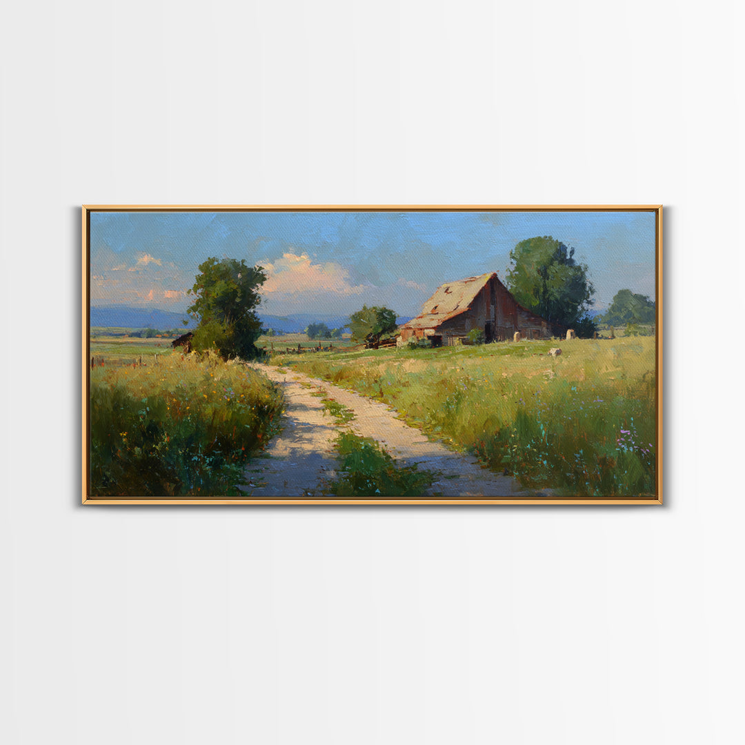 Country Lane with Flickering Sunlight Framed Canvas Print, Impressionist Art, Oil Painting, Living Room Decor, Impression, IMP-2x1-90
