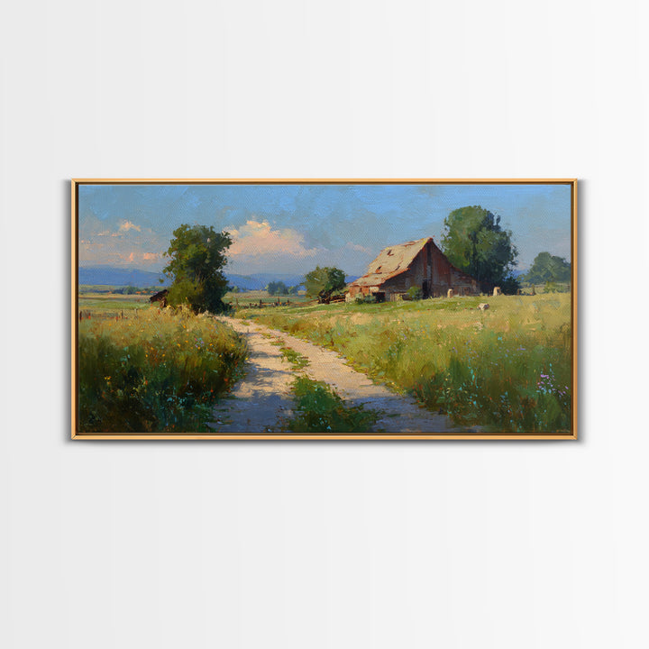 Country Lane with Flickering Sunlight Framed Canvas Print, Impressionist Art, Oil Painting, Living Room Decor, Impression, IMP-2x1-90