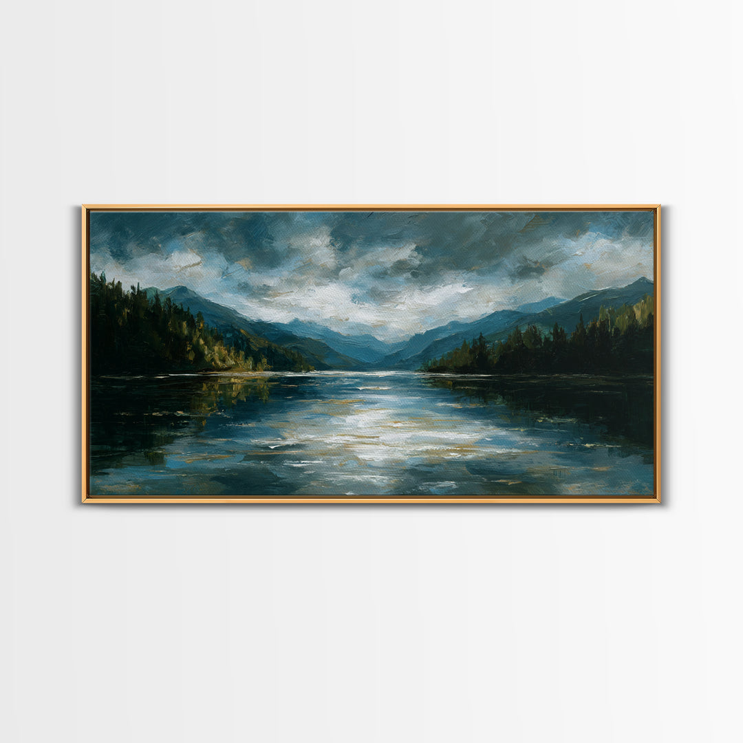 Mountain Lake with Sparkling Reflections Canvas Print, Impressionist Art, Horizontal Wall Art, Living Room Decor, Impression, IMP-2x1-92