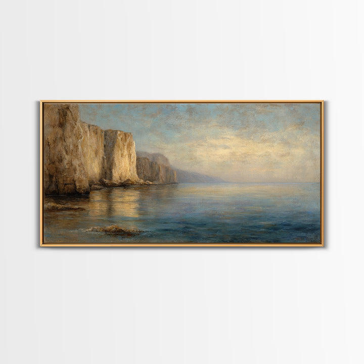 Soft Seaside Cliffs Framed Canvas Print, Impressionist Art, Coastal Wall Art, Living Room Decor, Fine Art, Impression, IMP-2x1-97