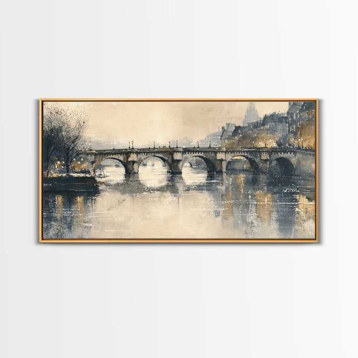 Paris Bridge Reflected Framed Canvas Print, Impressionist Art, Living Room Wall Art, Living Room Decor, Fine Art, Impression, IMP-2x1-99