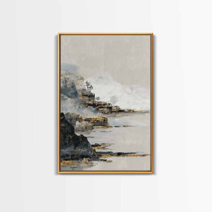 Soft Seaside Cliffs Framed Canvas Print, Impressionist Art, Textured Wall Art, Living Room Decor, Fine Art, Impression, IMP-2x3-13