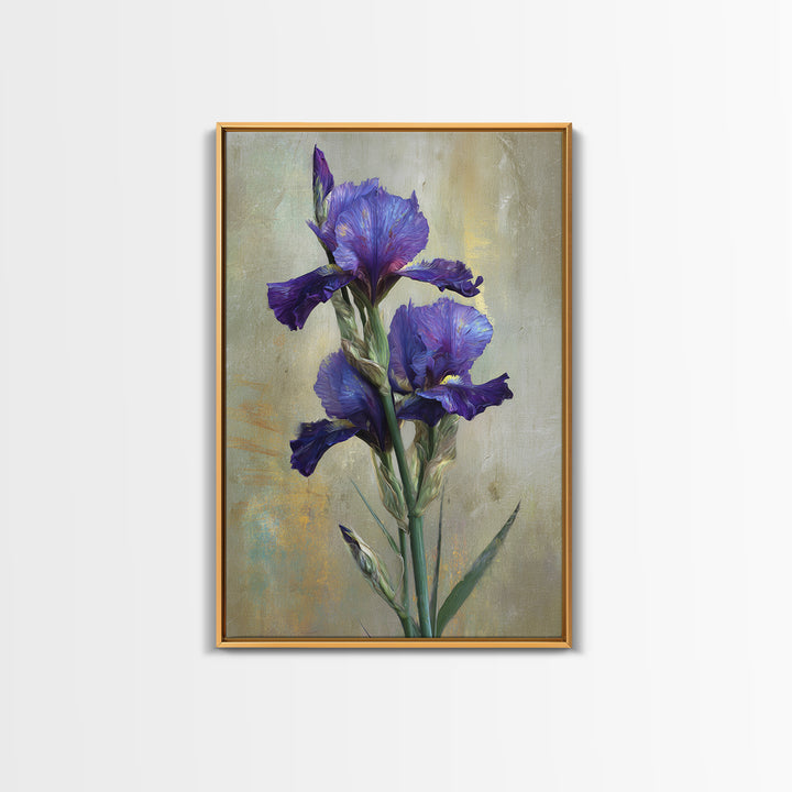 Iris Garden with Blue Violet Strokes Framed Canvas Print, Impressionist Art, Modern Art, Living Room Decor, Oil Painting, IMP-2x3-28