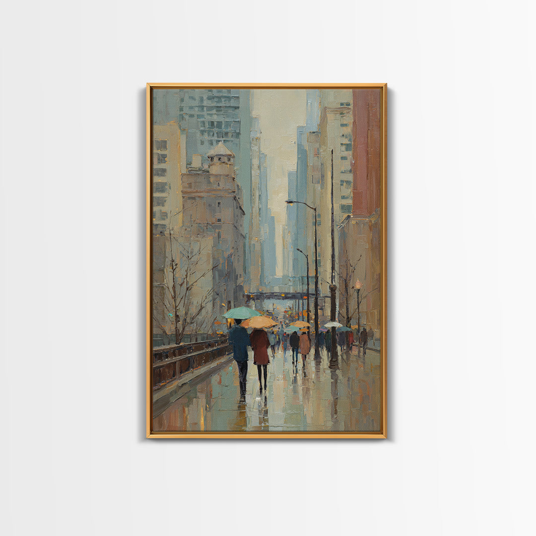 Rainy Boulevard with Umbrella Shapes Canvas Print, Impressionist Art, Original Art, Living Room Decor, Abstract Art, Impression, IMP-2x3-29
