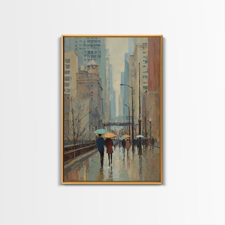Rainy Boulevard with Umbrella Shapes Canvas Print, Impressionist Art, Original Art, Living Room Decor, Abstract Art, Impression, IMP-2x3-29