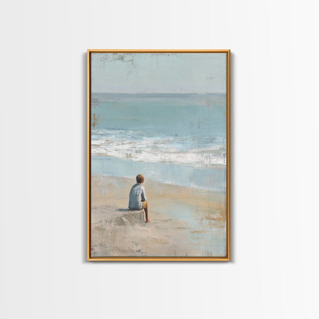 Coastal Beach Figures Framed Canvas Print, Impressionist Art, Room Decor, Living Room Decor, Oil Painting, Impression, IMP-2x3-3