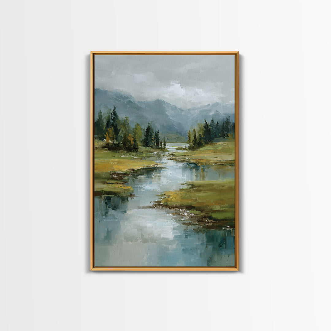 Mountain Lake with Sparkling Reflections Canvas Print, Impressionist Art, Statement Artwork, Living Room Decor, Impression, IMP-2x3-32