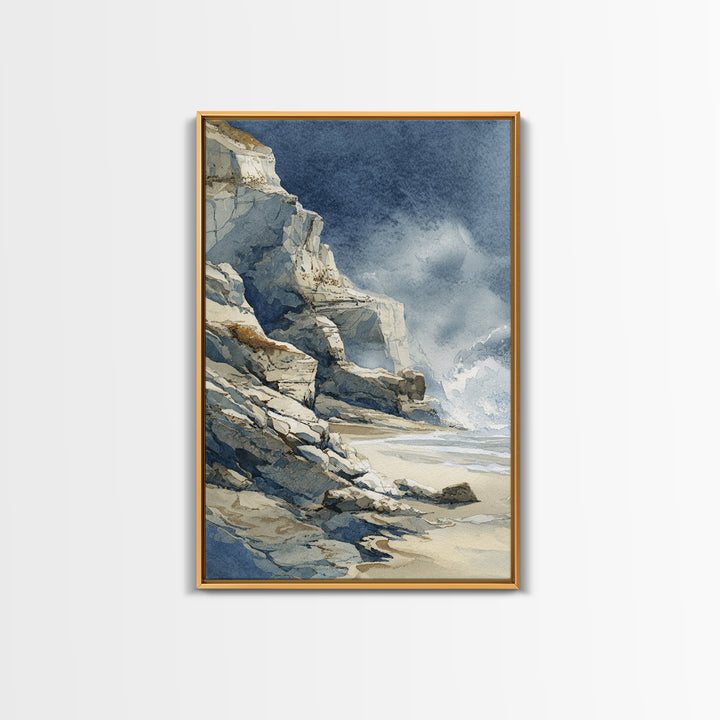 Soft Seaside Cliffs Framed Canvas Print, Impressionist Art, Textured Wall Art, Living Room Decor, Fine Art, Impression, IMP-2x3-37