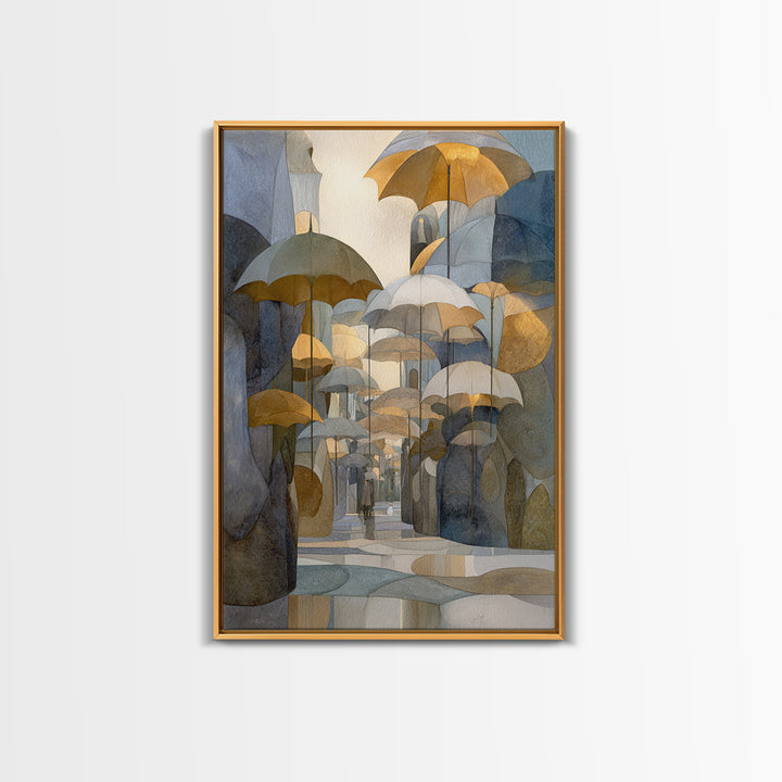 Rainy Boulevard with Umbrella Shapes Canvas Print, Impressionist Art, Original Art, Living Room Decor, Abstract Art, Impression, IMP-2x3-5