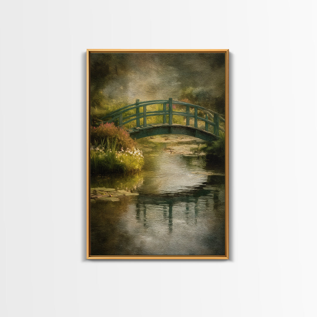 Water Garden Bridge Canvas Print, Impressionist Art, Painting, Living Room Decor, Oil Painting, Impression, Wall Art Framed, IMP-2x3-50