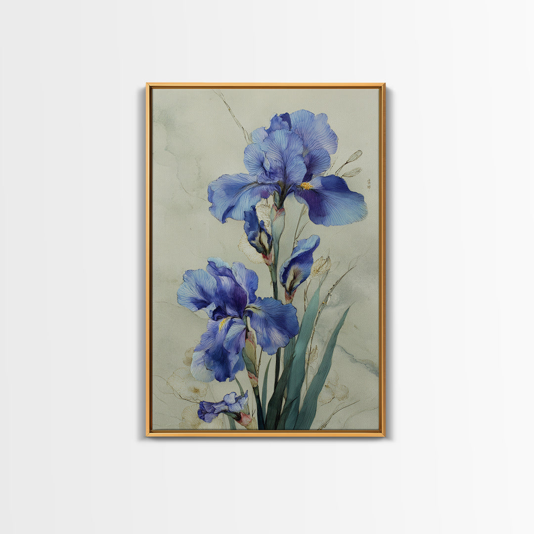 Iris Garden with Blue Violet Strokes Framed Canvas Print, Impressionist Art, Wall Decor, Living Room Decor, Impression, IMP-2x3-52