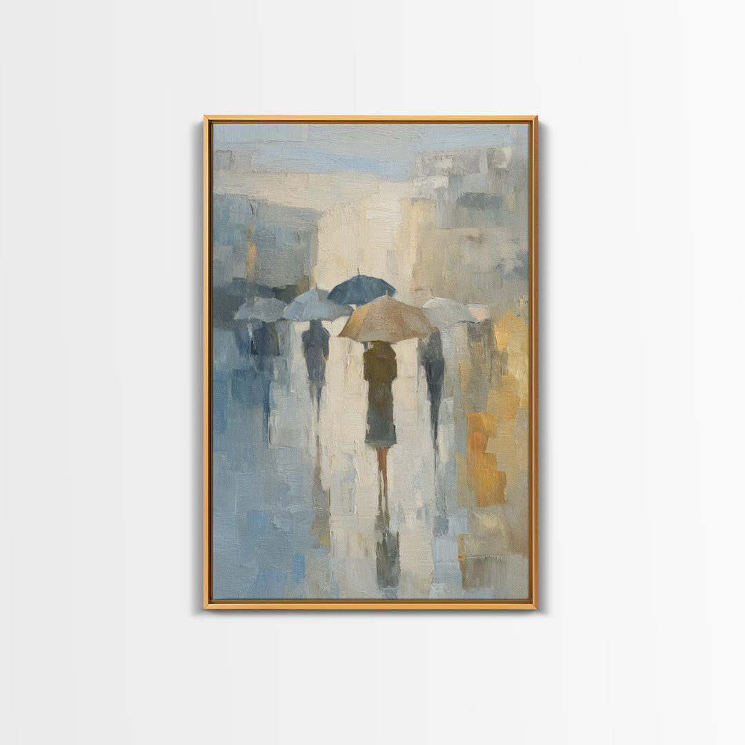 Rainy Boulevard with Umbrella Shapes Canvas Print, Impressionist Art, Horizontal Wall Art, Living Room Decor, Impression, IMP-2x3-53