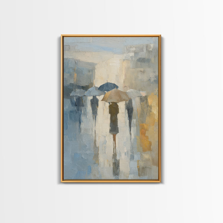 Rainy Boulevard with Umbrella Shapes Canvas Print, Impressionist Art, Horizontal Wall Art, Living Room Decor, Impression, IMP-2x3-53