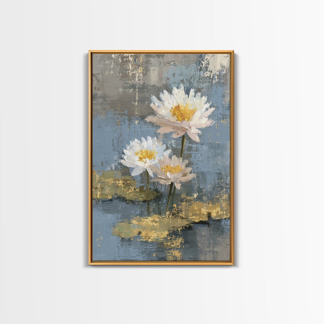 Water Lilies Floating on a Sunlit Pond Canvas Print, Impressionist Art, Floral Wall Art, Living Room Decor, Oil Painting, IMP-2x3-57