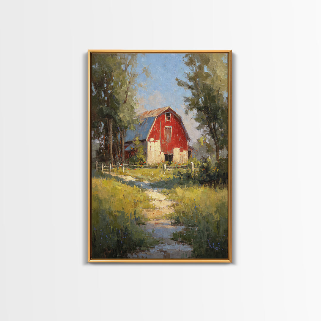 Country Lane with Flickering Sunlight Framed Canvas Print, Impressionist Art, Minimalist Decor, Living Room Decor, Impression, IMP-2x3-6