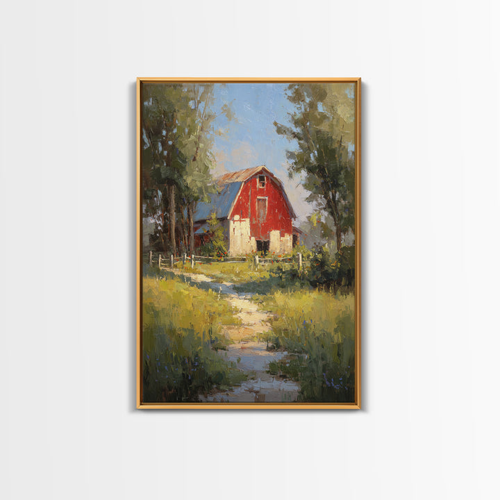 Country Lane with Flickering Sunlight Framed Canvas Print, Impressionist Art, Minimalist Decor, Living Room Decor, Impression, IMP-2x3-6