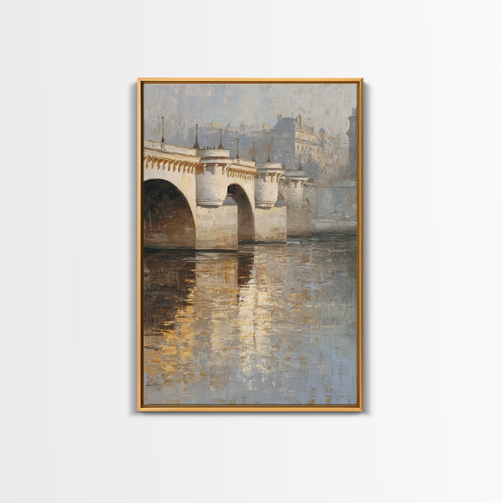 Paris Bridge Reflected Framed Canvas Print, Impressionist Art, Wall Art Framed, Living Room Decor, Watercolor Art, Impression, IMP-2x3-63