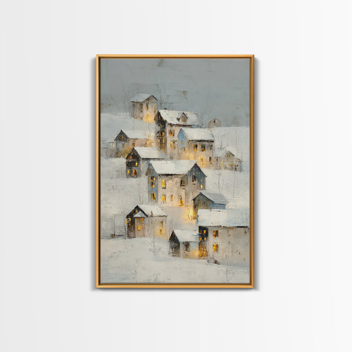 Snowy Village with Warm Glowing Windows Canvas Print, Impressionist Art, Living Room Wall Art, Living Room Decor, Impression, IMP-2x3-69