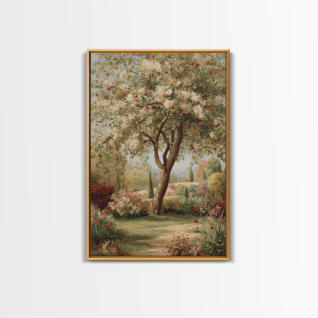 Apple Tree in Summer Orchard Framed Canvas Print, Impressionist Art, Coastal Wall Art, Living Room Decor, Fine Art, Impression, IMP-2x3-73