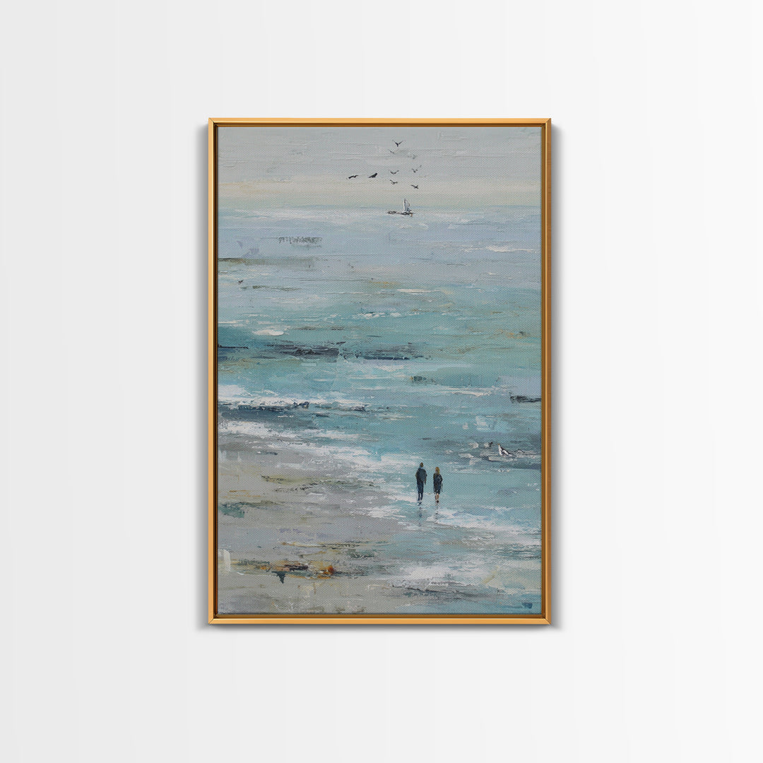 Coastal Beach Figures Framed Canvas Print, Impressionist Art, Living Room Wall Art, Living Room Decor, Fine Art, Impression, IMP-2x3-75