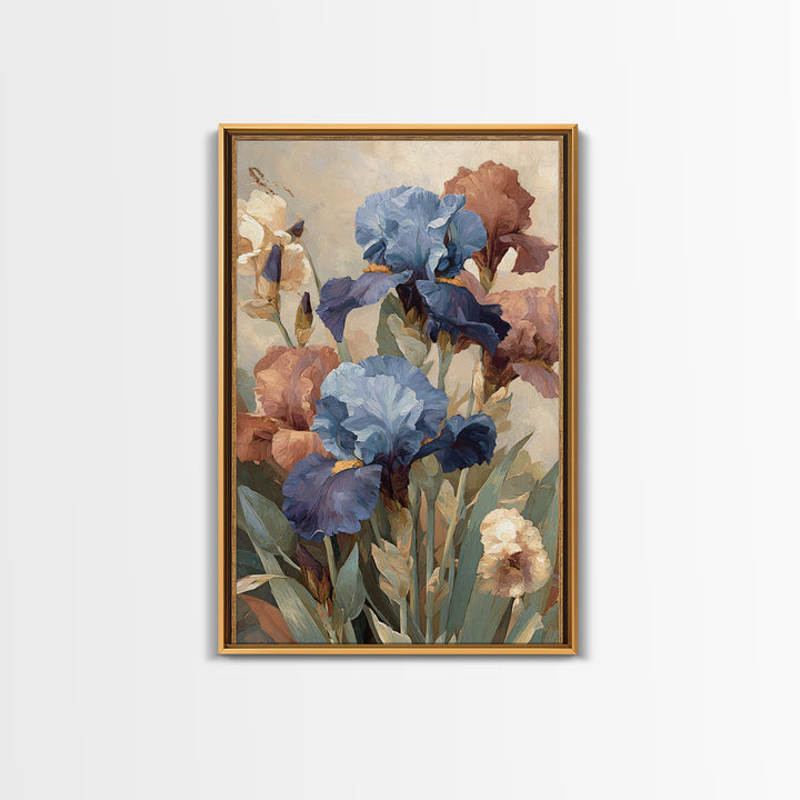 Iris Garden with Blue Violet Strokes Framed Canvas Print, Impressionist Art, Landscape Wall Art, Living Room Decor, Impression, IMP-2x3-76