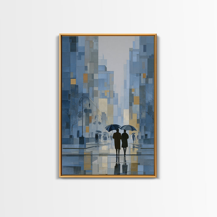 Rainy Boulevard with Umbrella Shapes Canvas Print, Impressionist Art, Abstract Painting, Living Room Decor, Abstract Art, IMP-2x3-77