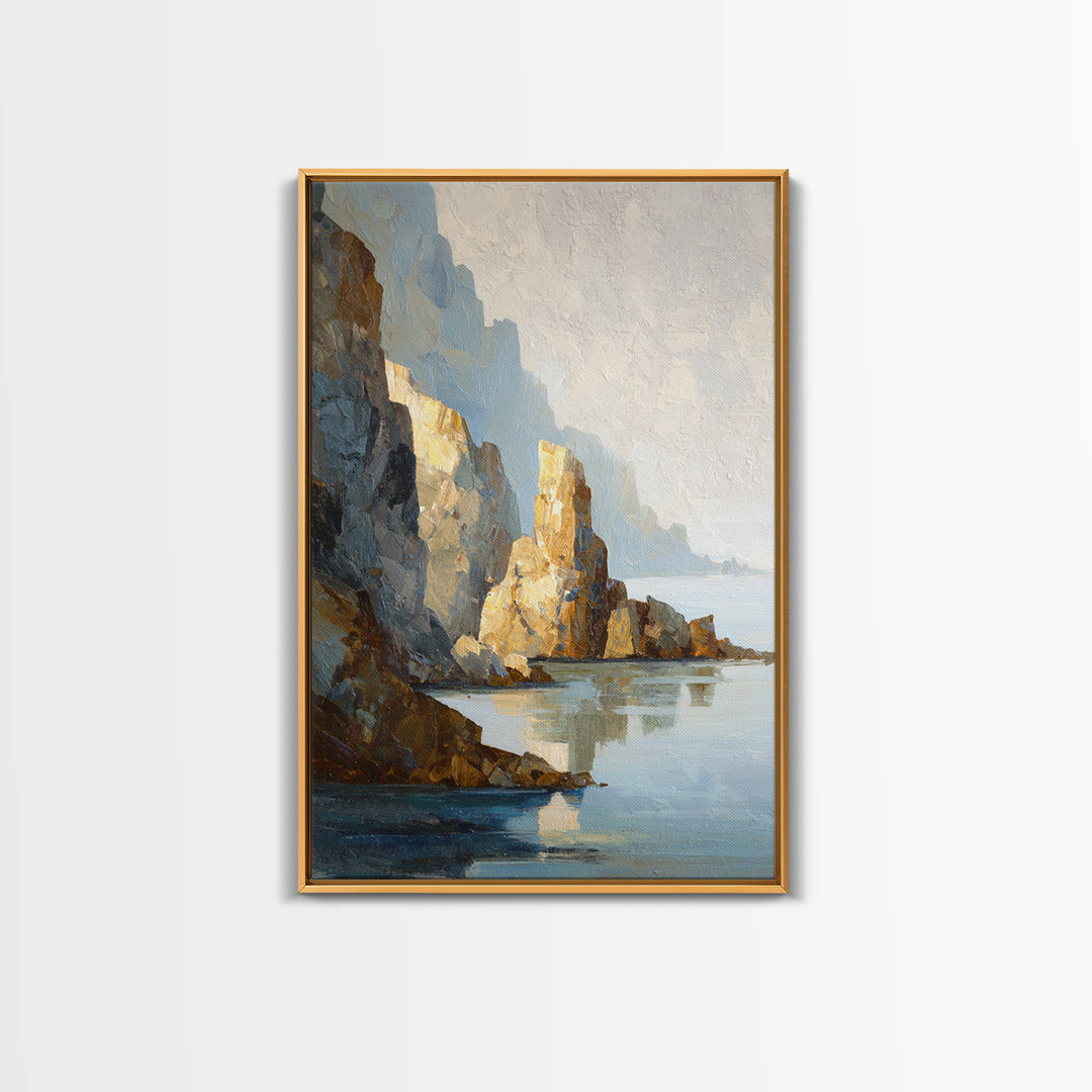 Soft Seaside Cliffs Framed Canvas Print, Impressionist Art, Modern Art, Living Room Decor, Impression, Statement Artwork, IMP-2x3-85