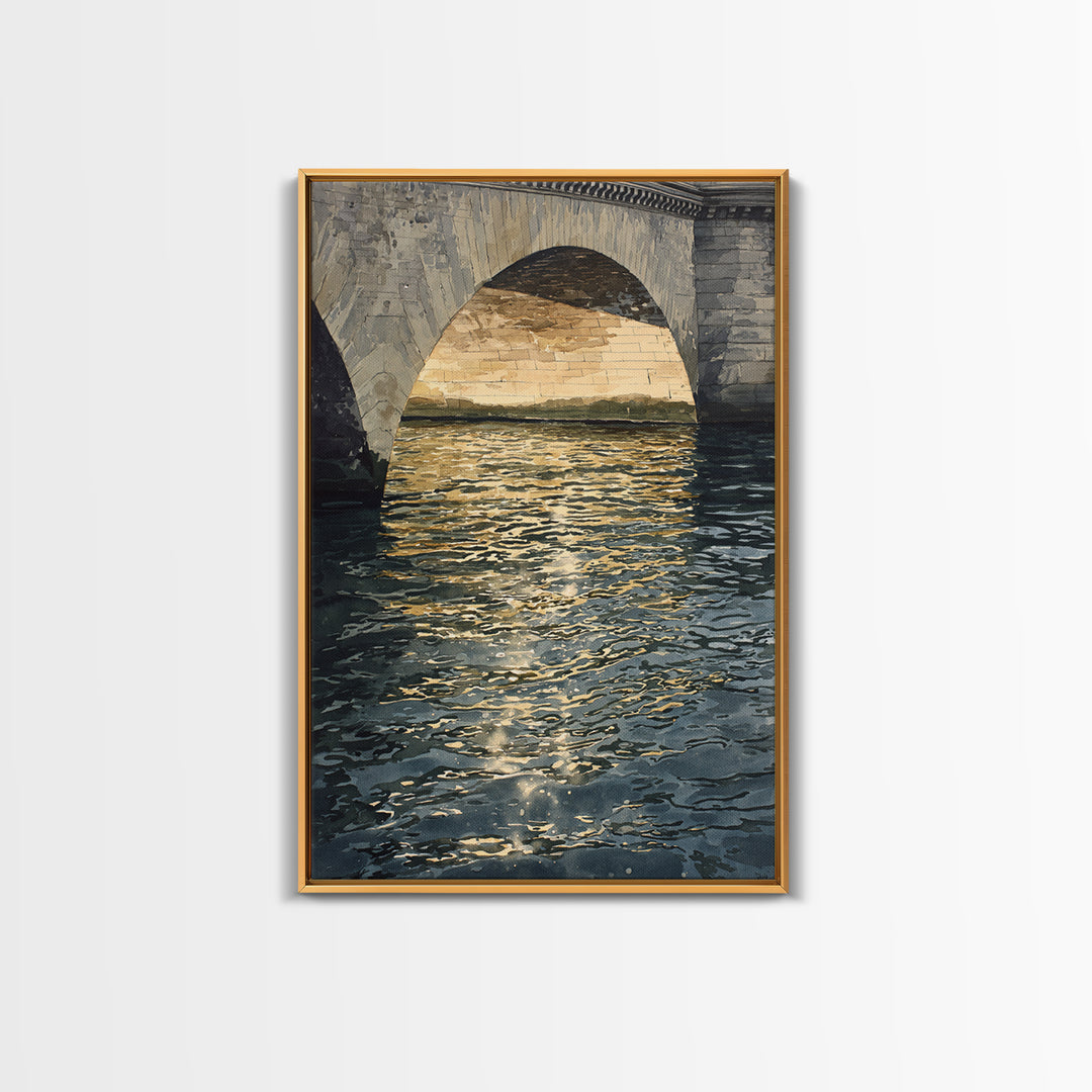 Paris Bridge Reflected Framed Canvas Print, Impressionist Art, Colorful Wall Art, Living Room Decor, Fine Art, Impression, IMP-2x3-87