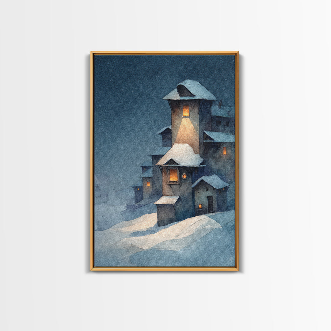 Snowy Village with Warm Glowing Windows Canvas Print, Impressionist Art, Living Room Wall Art, Living Room Decor, Impression, IMP-2x3-93